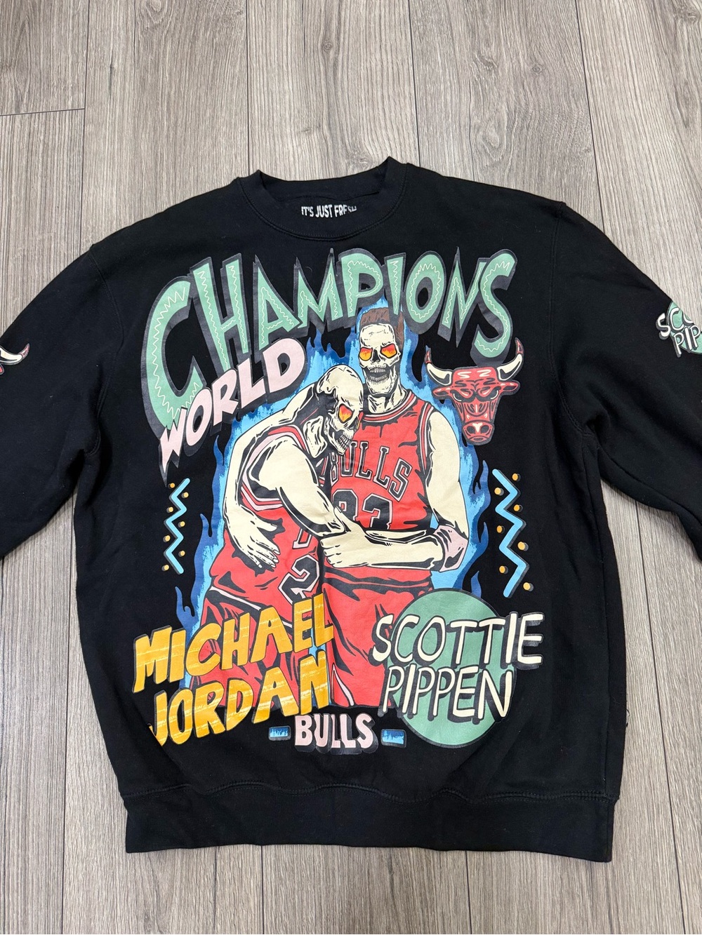 It's Just Fresh Flu Game sweater Jordan Pippen Skeleton Sz L
